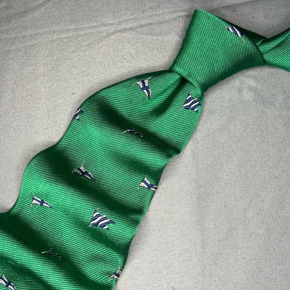 Men’s Polo Ralph Lauren Green Blue Sailing Boat Italy Designer Regular Silk Tie - Picture 1 of 5